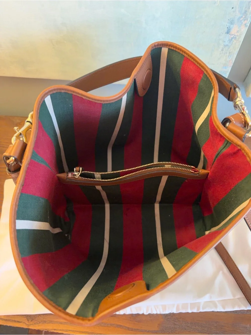 Gucci Beige GG Supreme Canvas Shoulder Bag with Brown Leather Trim